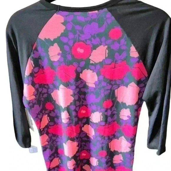 Lularoe XS purple & pink abstract floral Randy baseball  T. Black raglan sleeve‎ - Picture 2 of 7
